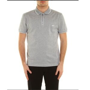 Salvatore Ferragamo Mens Large Gray Cotton Zipped Polo Shirt Flaw